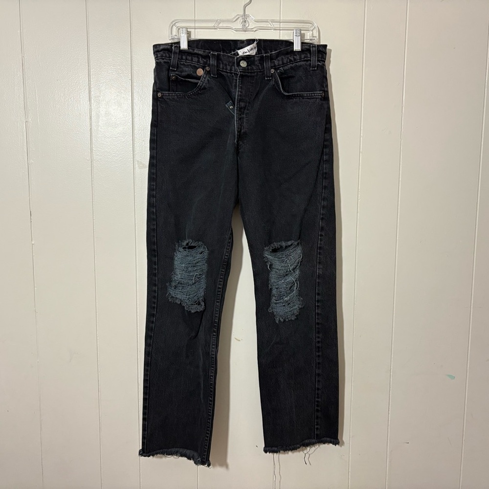 I Am Koko LA Revamped Vintage Levi’s Black Distressed Straight Jeans Women’s 32